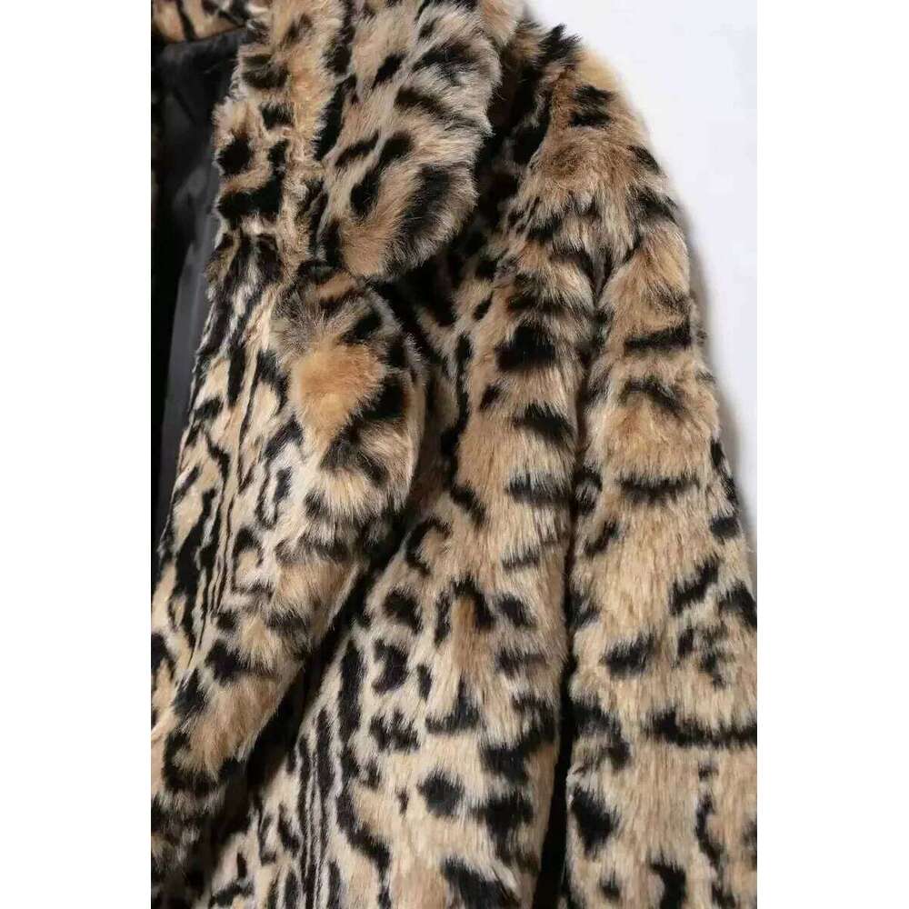 leopard Winter New Fashion Fluffy Fur Coat Women High Street lapel Collar FauxFur Jacket Female coats