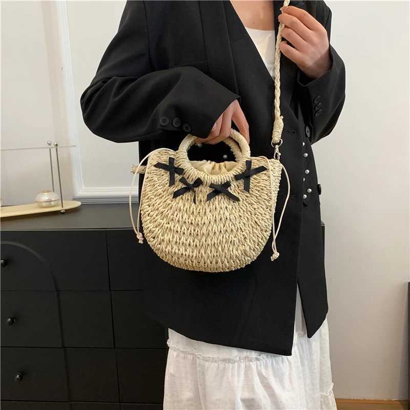Straw Woven Bag Small Fragrant Style Sling Shoulder Crossbody Bag Hand-held Womens Bag Bow Design Beach Bag XJ250604