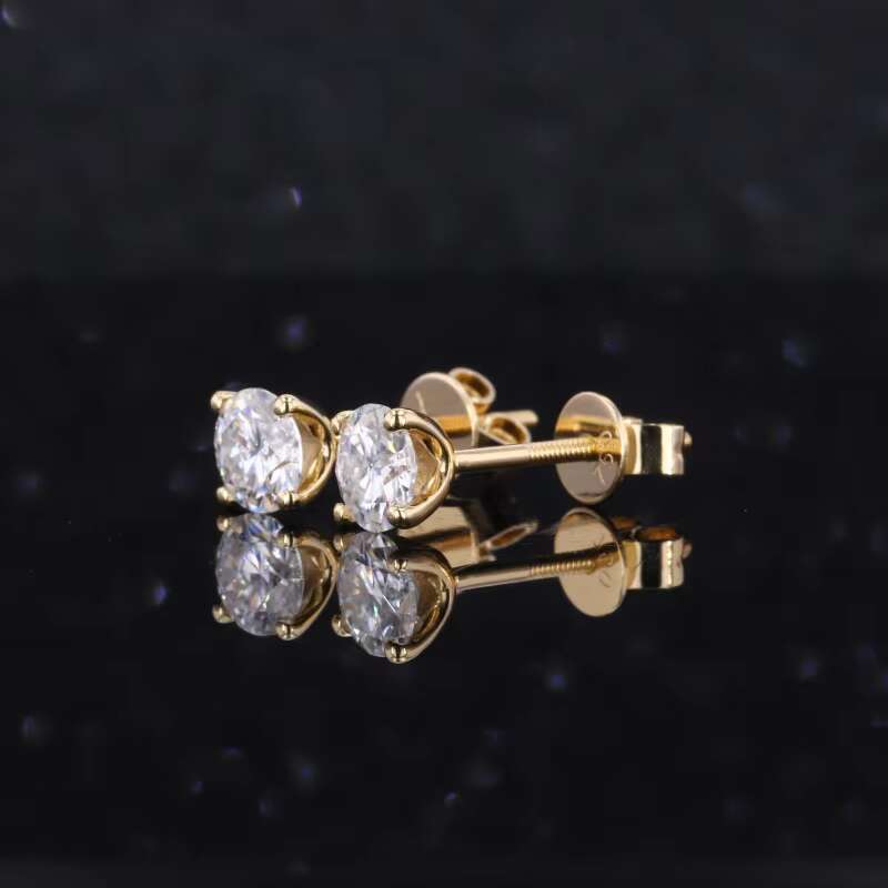 Simple Design 5mm Moissanite or Lab Diamond 18k Yellow Gold Stud Earrings
