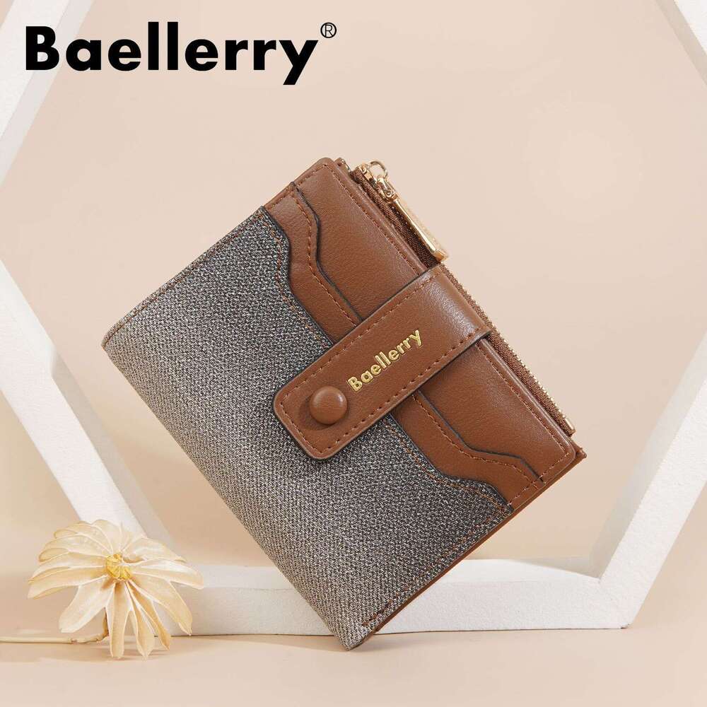 New Women's Short Baellerry Fashion Gradient Color Multi-Card Slot Zipper Coin Purse Color-Block Wallet AAAAA