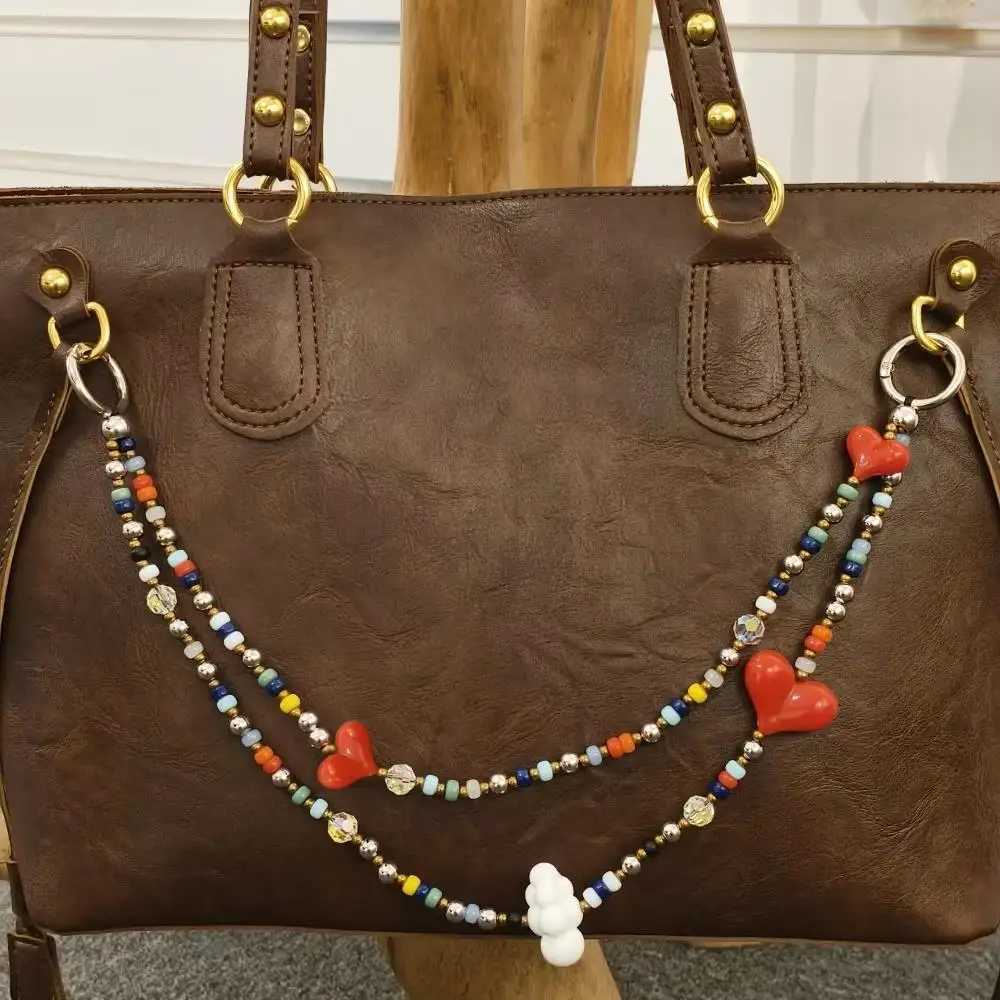Colorful Beads Hanging Chain Bag Charm Women Y2K Accessories Red Love Heart Bag Charms Chain Pendant Decor Fashion Lady Jewelry W250604