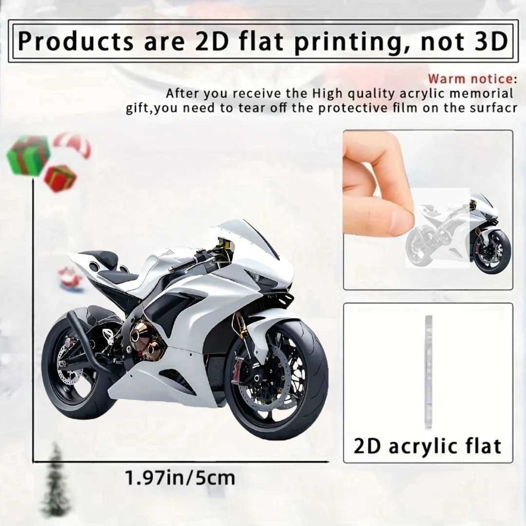 White Motorcycle Knight Pendant Keychain Moto Themed 2D Flat Acrylic Ornament Charms Hanging Decoration for Car Bag Festive Gift W250604