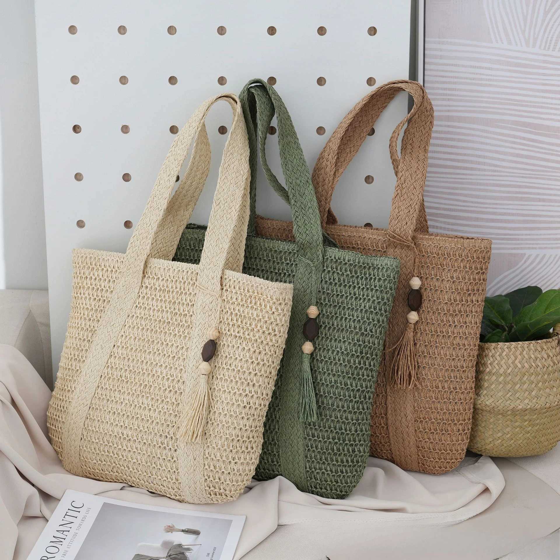 Fashion Beach Vacation Woven Bag Simple and Elegant Large Capacity Woven Tote Bag Straw Leisure Shoulder BagXJ250604
