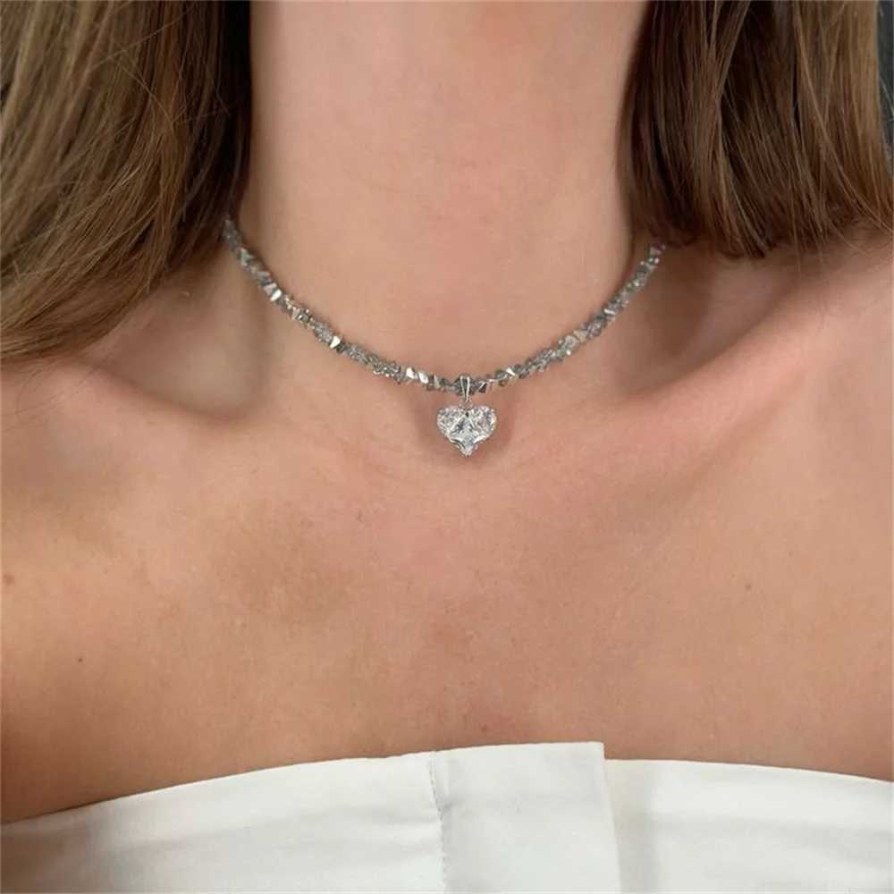 Fashion Vintage Tassels Zircon Heart Pendant Necklace For Women Female Boho Geometric Baroque Transparent Crystal Chain JewelryXJ250604