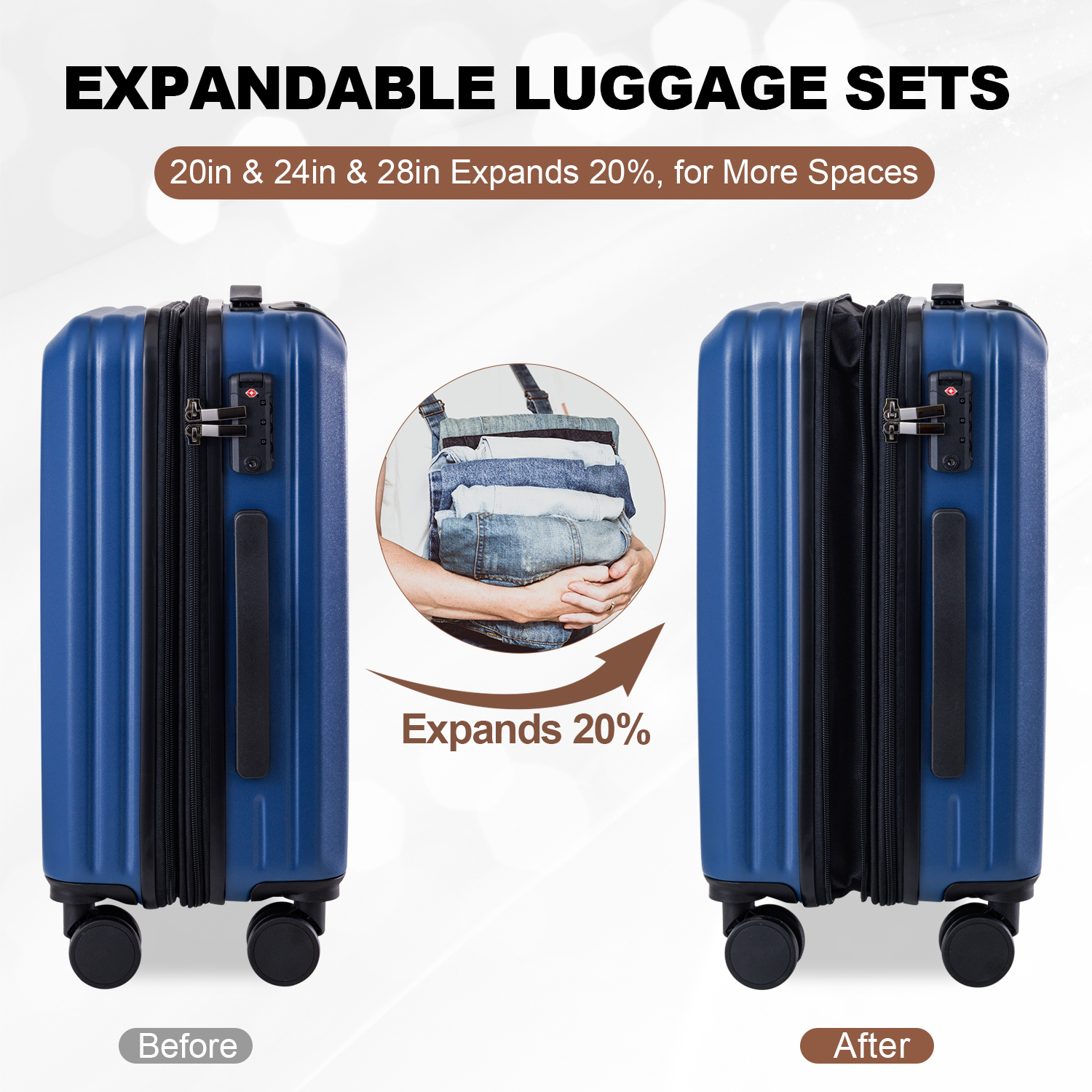 TSA-Accepted Expandable Luggage Sets of 3 - ABS Carry On Suitcase for International Travel & Corporate Business Trips
