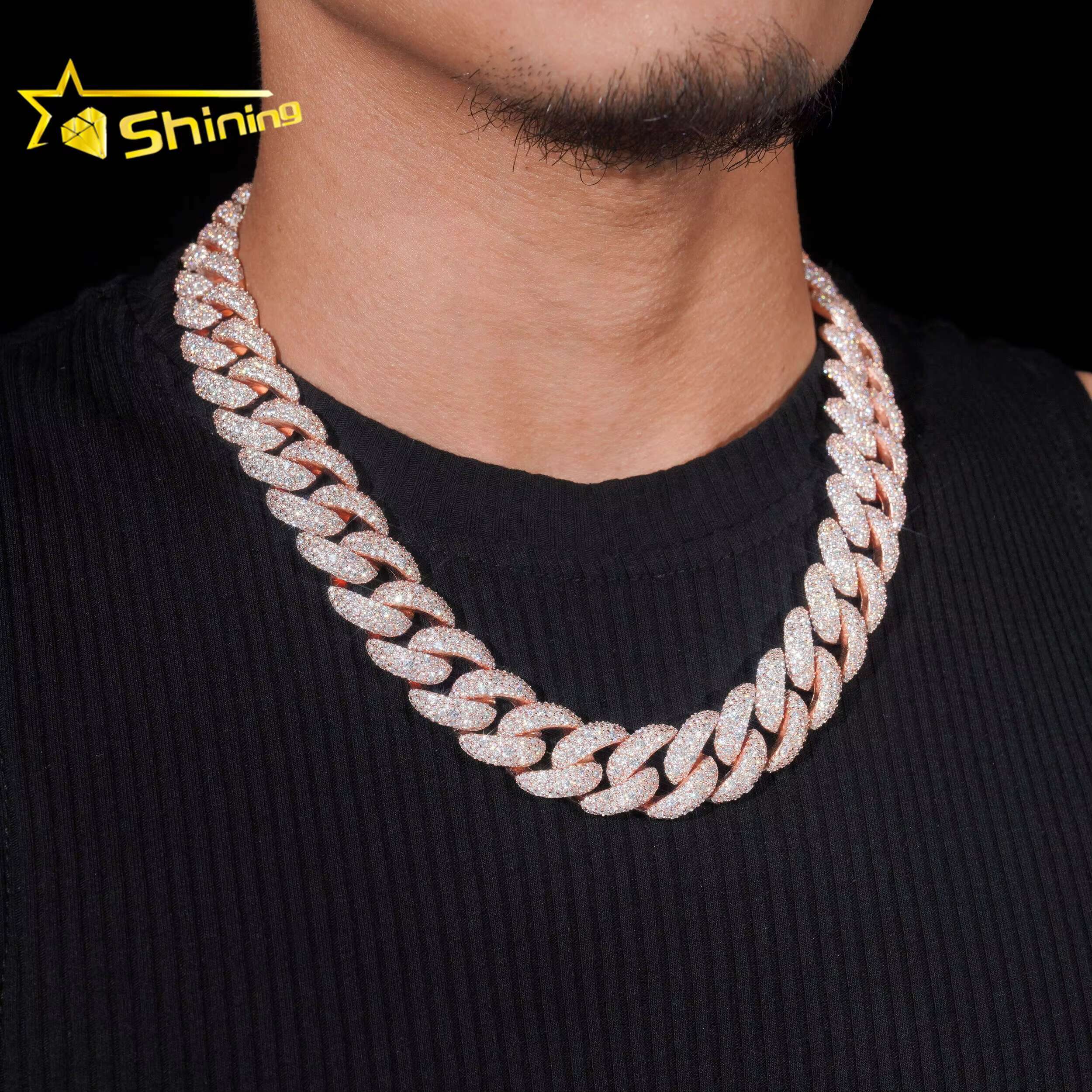 Rapper Hip Hop Jewelry 925 Sterling Silver Customized 18MM Iced Out Diamond VVS Moissanite Cuban Link Chain Necklace