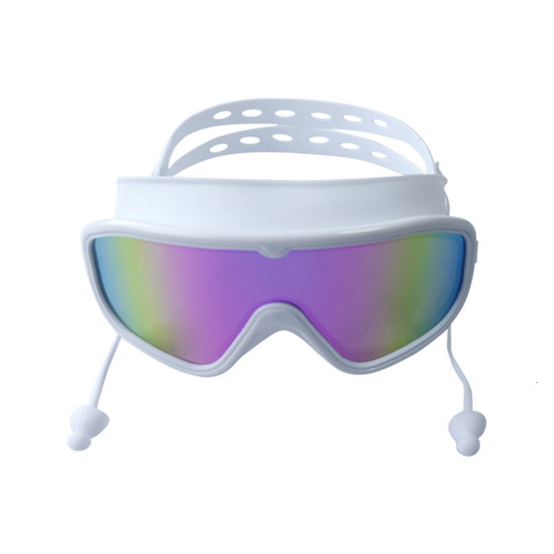 Large Frame Swim HD Waterproof Anti-Fog Unisex Swimming Glasses with Integrated Earplugs Silicone Colorful Diving Goggles