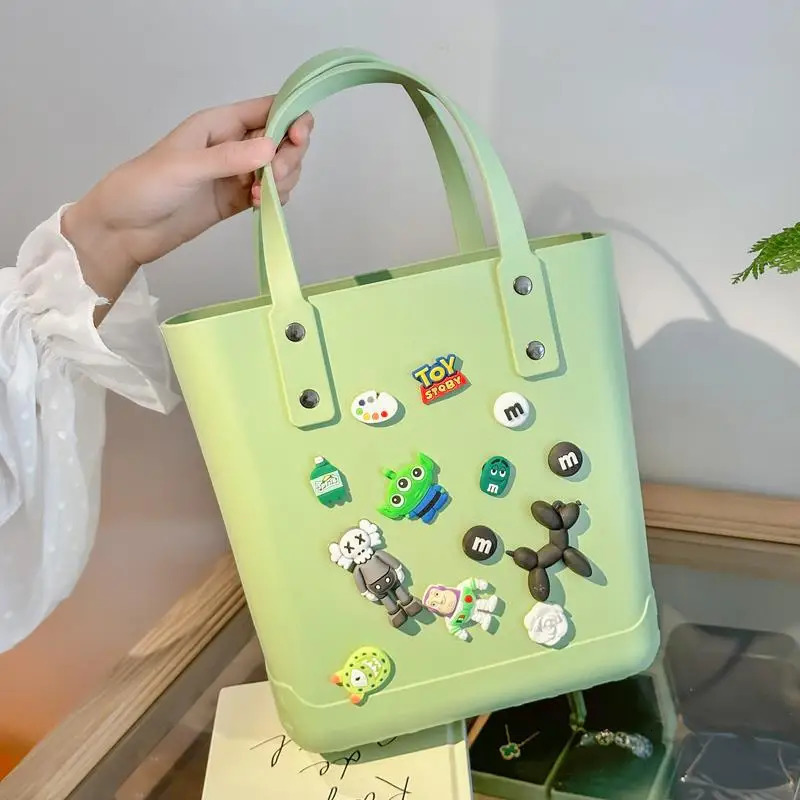 Womens Bag PVC Summer Waterproof Grocery Bags Large Capacity Cartoon Top Handle Bags Ladies DIY Hole Handbags Durable Beach Bag 250603