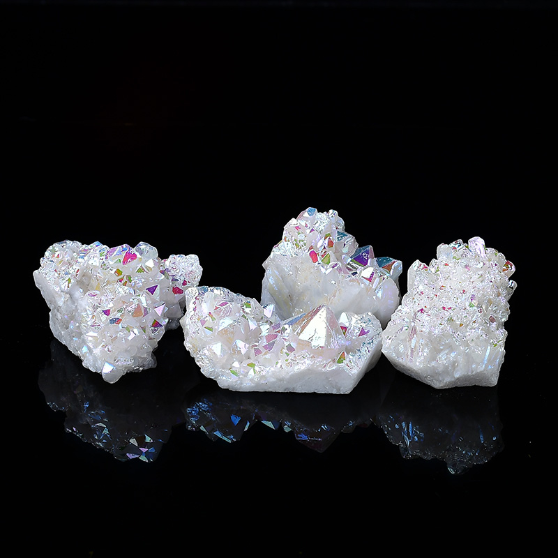 Rainbow - Plated White Crystal Clusters - Iridescent Spiritual Decor for Energy Boost