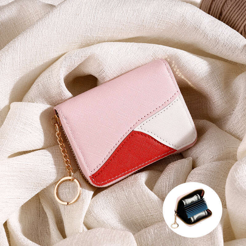 Color-Block Accordion Holder for Women, Short with Multiple Slots, Zipper Clip, Ladies' Ins Style Coin Purse Card Sleeve Trend