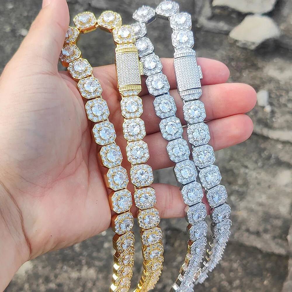 10/12MM Clustered Tennis Chain for Men Necklace Hip Hop Iced Out Zirconia Brass Rapper Rock Choker Jewelry