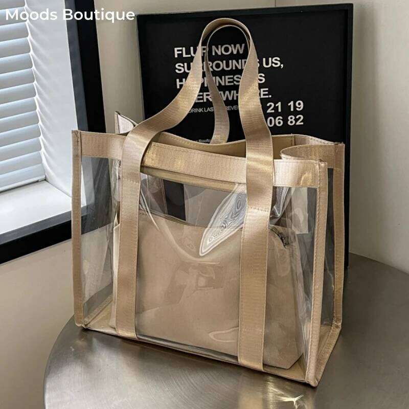 2-In-1 Shoulder Bag Set For Women PVC Transparent Waterproof Large Capacity Shopper Beach Totes Summer Latest Handbag