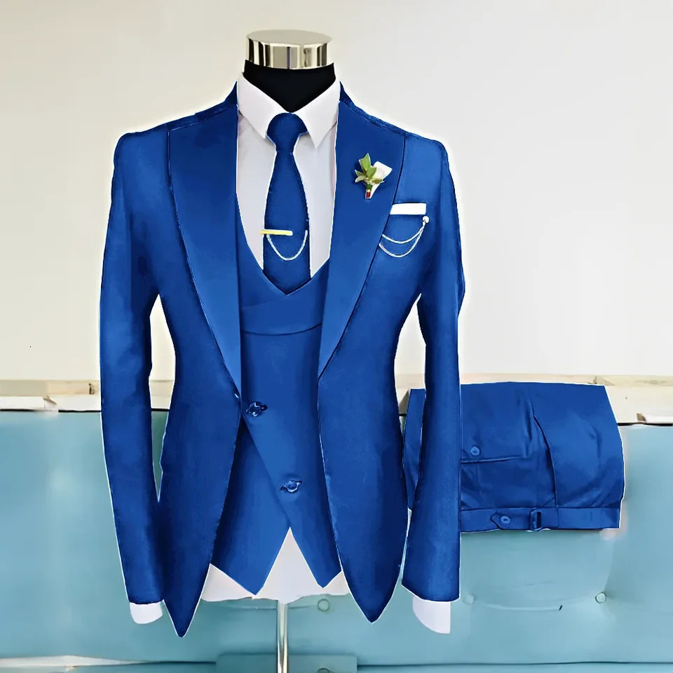 3piece Royal Blue Suit for Mens Wedding Dress Groom Tuxedo Set Jacket Pants Vest Formal Elegant Men Customized 250604Z
