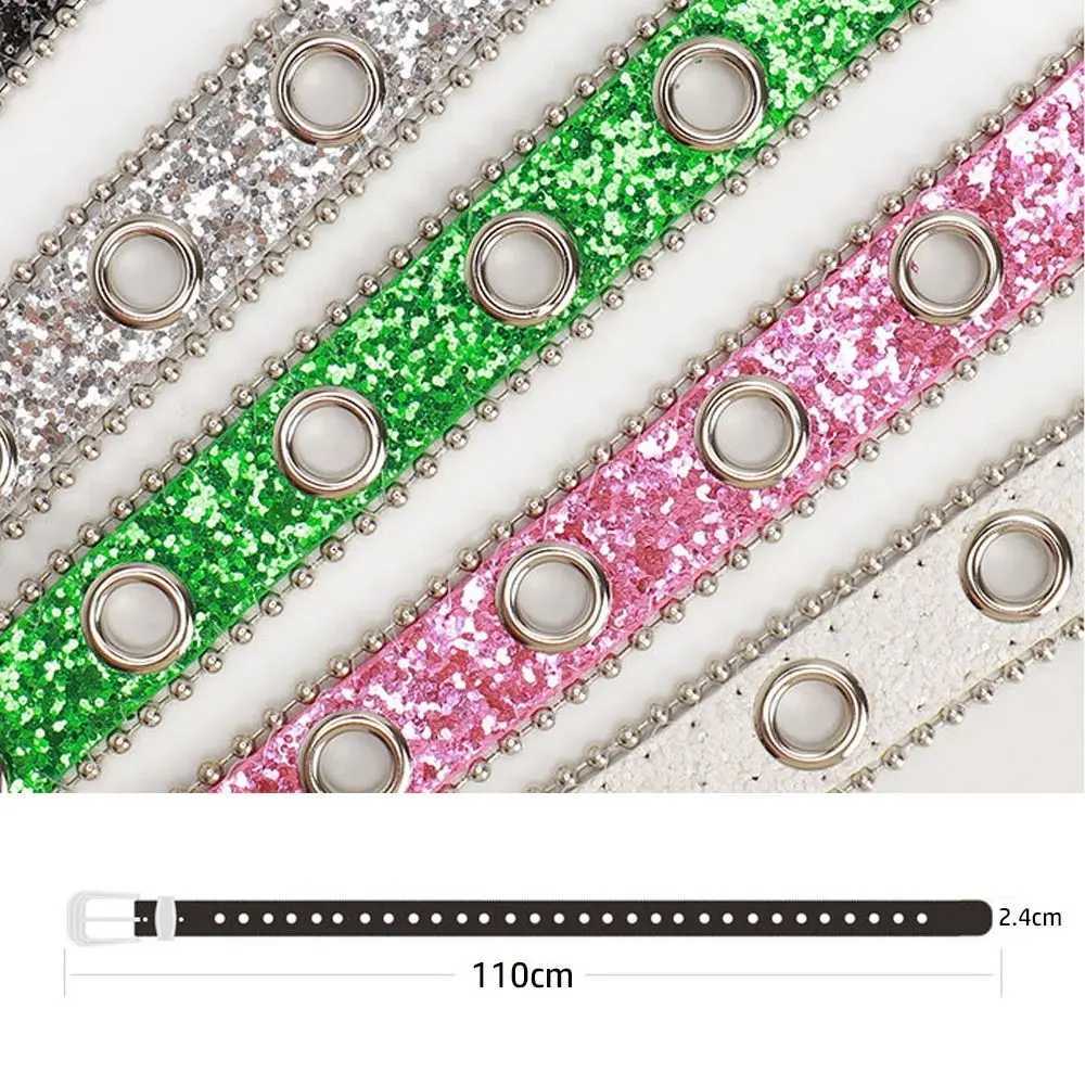 Street Style Sparkling Rhinestone Womens Belt Adjustable Length Glitter Waistband Imitation Leather Belt for y2k Girls W250604