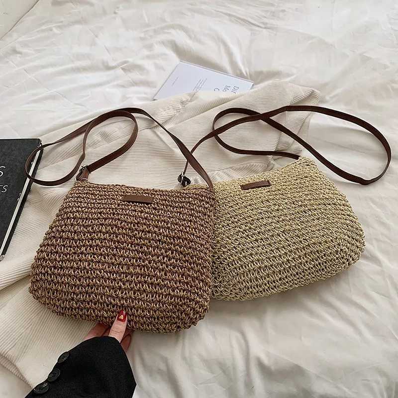 Leisure Crossbody Straw Bag - Simple Handbag Straw Bag for Weaving - Beach Vacation Bag - Sandbag Bag for Women - Versatile Bag XJ250604