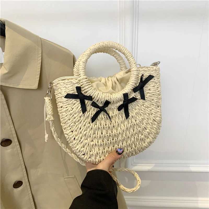 Straw Woven Bag Small Fragrant Style Sling Shoulder Crossbody Bag Hand-held Womens Bag Bow Design Beach Bag XJ250604