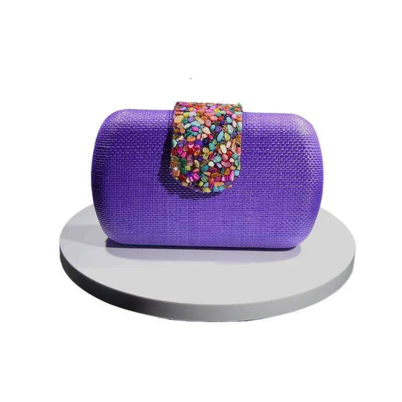 New Elegant Purple Women's Purse Fashion Woven Evening Bag Wedding/Prom/Birthday Party Clutch Handbags With Crossbody Chain