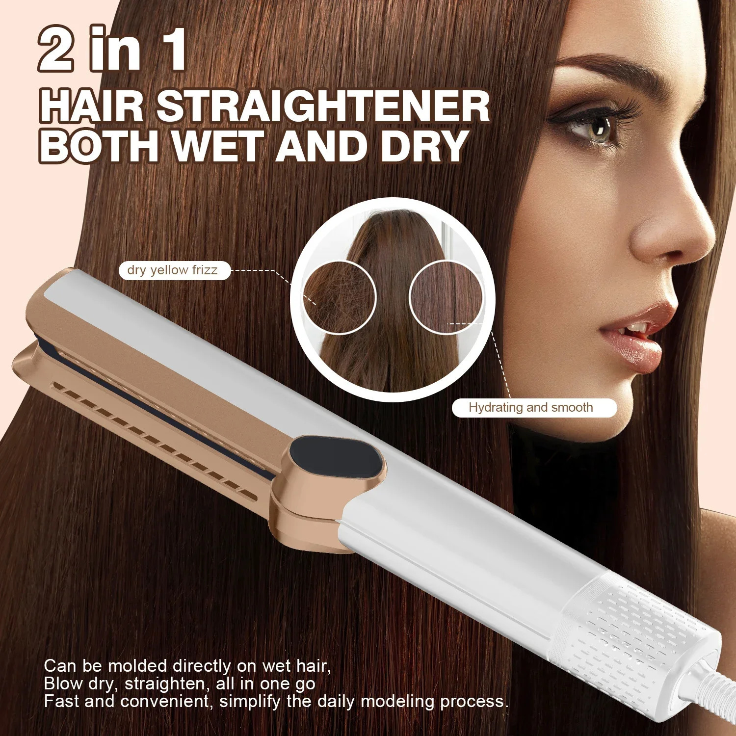 Multi 2 IN 1 Wet Dry Hair Straightener and Dryer Ion Portable Air Styling Hair Straighten with Air LCD Display 250529