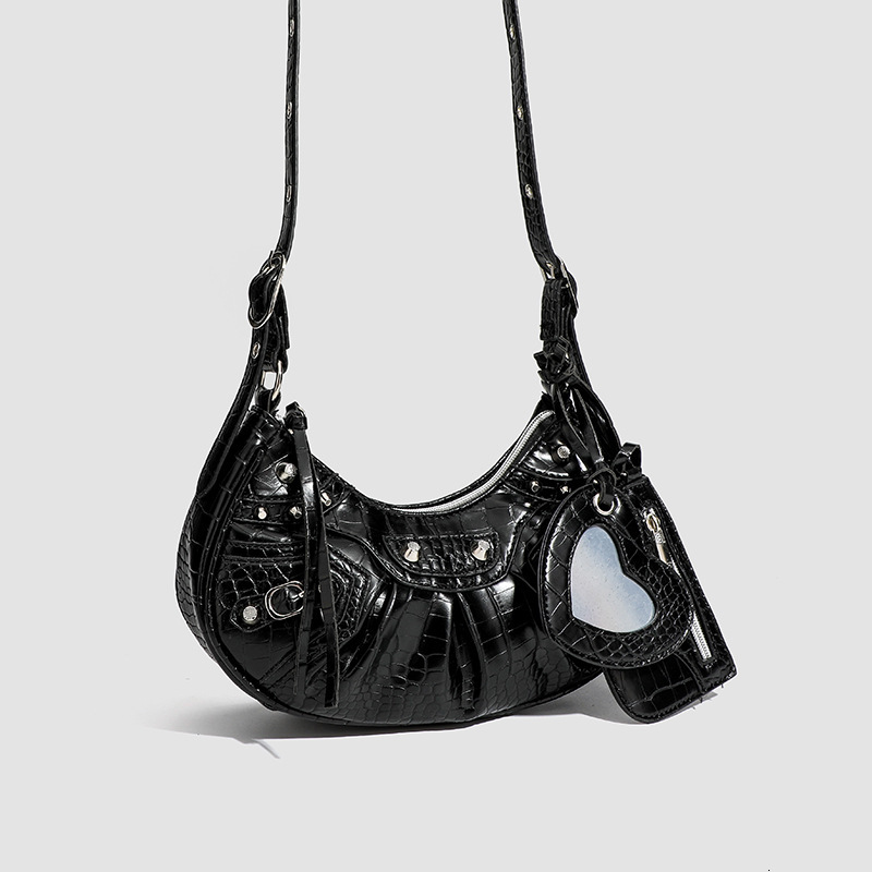 2025 New niche design rivet fashionable underarm bag multifunctional three in one handbag designer shoulder width round crescent bag