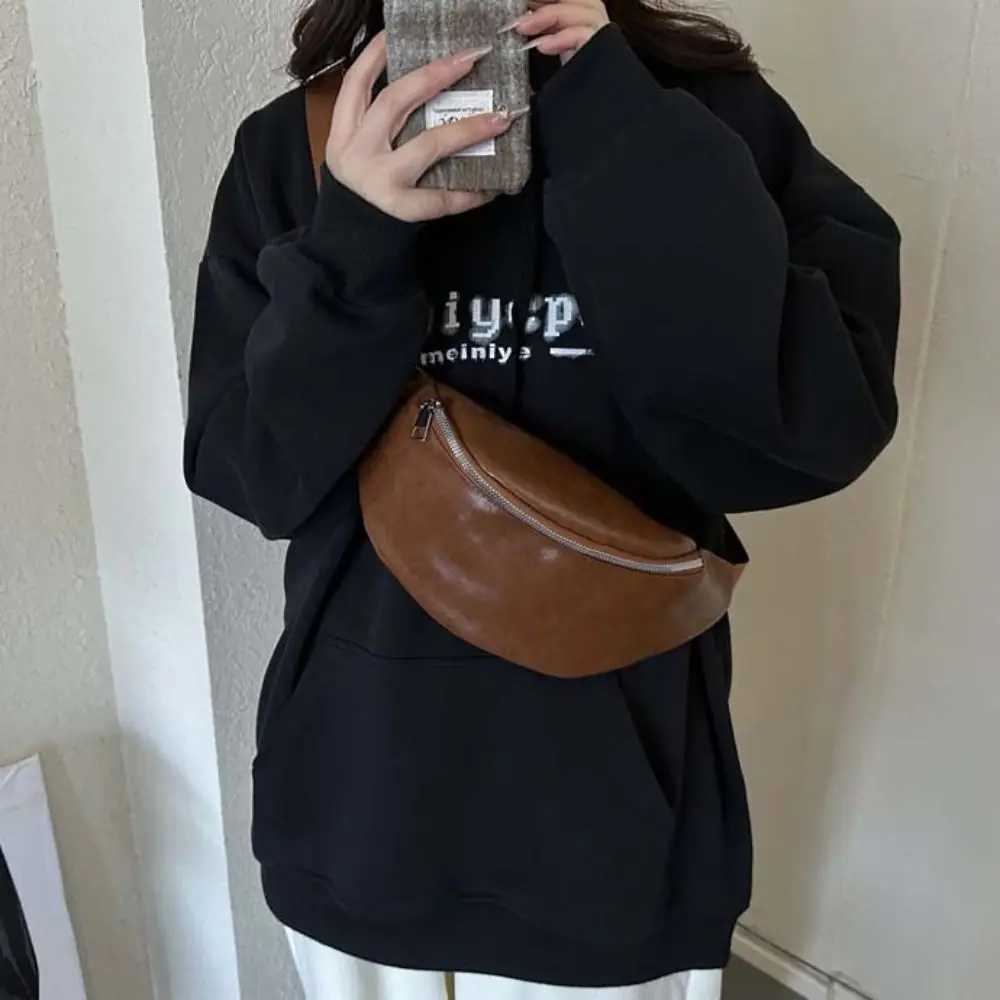 Portable Fanny Packs PU Chest Bag Half Moon Bag Solid Color Banana Bag Korean Style Large Capacity Crossbody Waist Pack Outdoor W250604