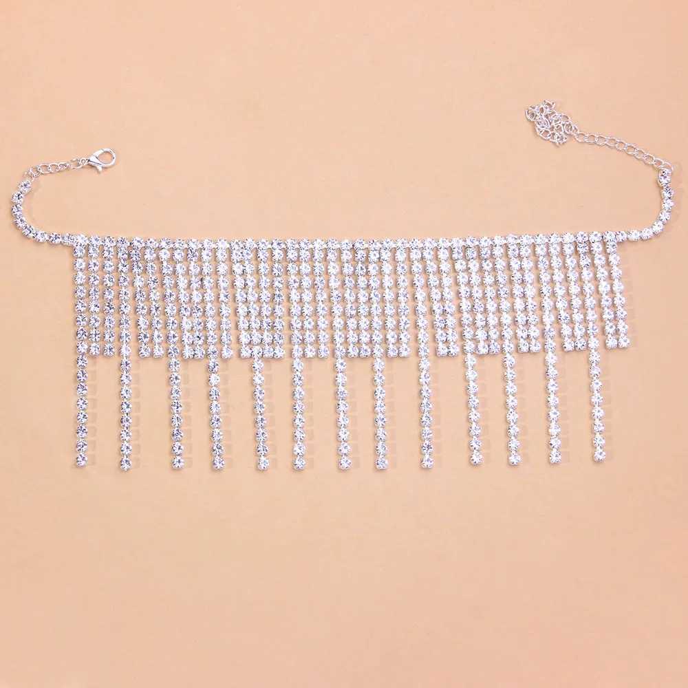 Shiny Rhinestone Irregular Tassel Anklet Bracelet Leg Chain Women Bare Foot Chain Summer Beach Accessories Multi Layer Anklet W250604