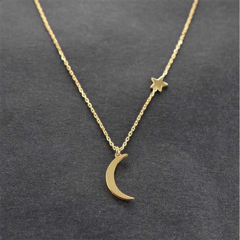 New Fashion Star Moon Necklaces for Women Gold Color Metal Links Short Chain Neck Jewelry Sexy Female Clavicle Necklaces CollarXJ250604