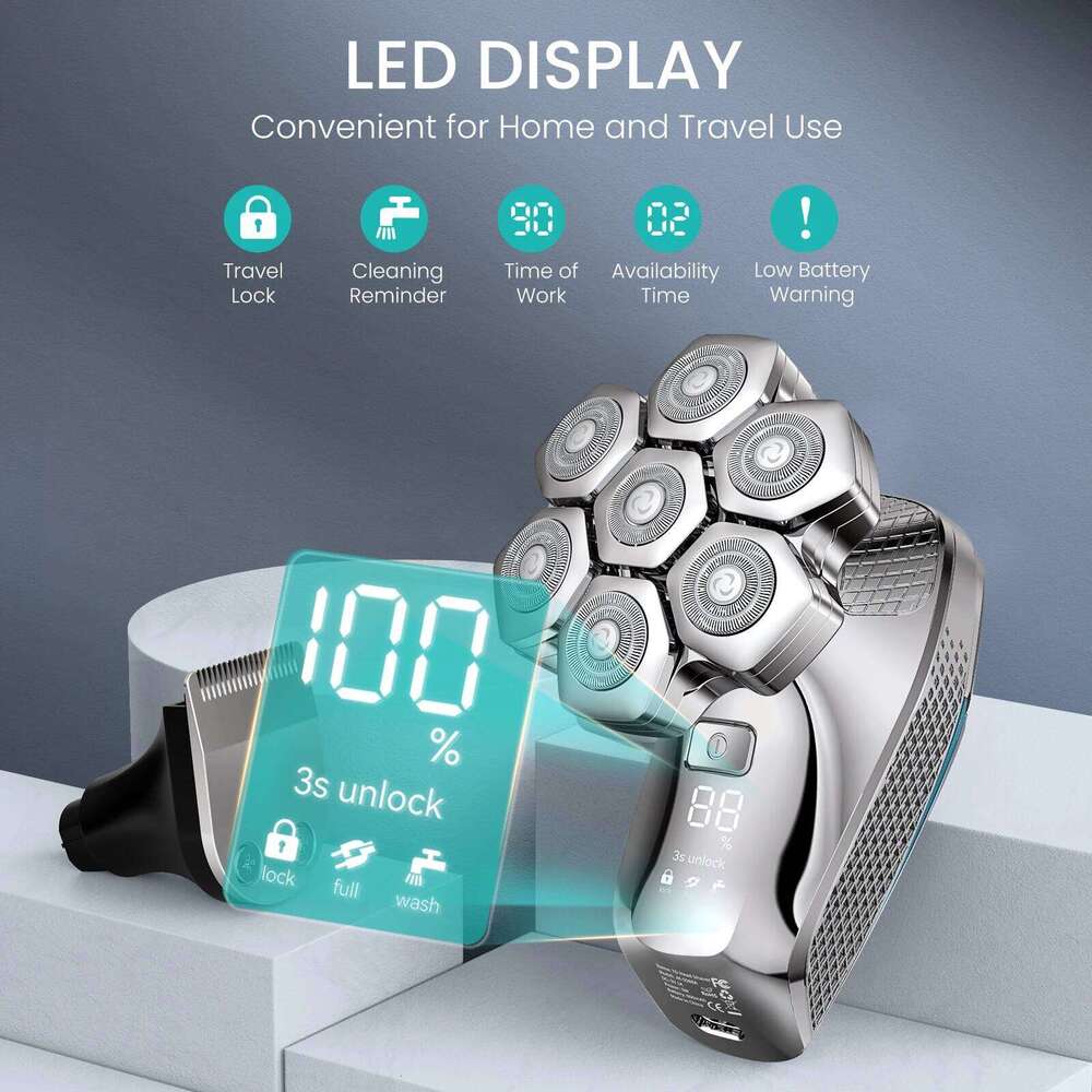 Kensen S18 Electric For Men Rechargeable 7D Floating Cutter Magnetic 5 In 1 Shaver Hair Trimmer Clipper Head Razors