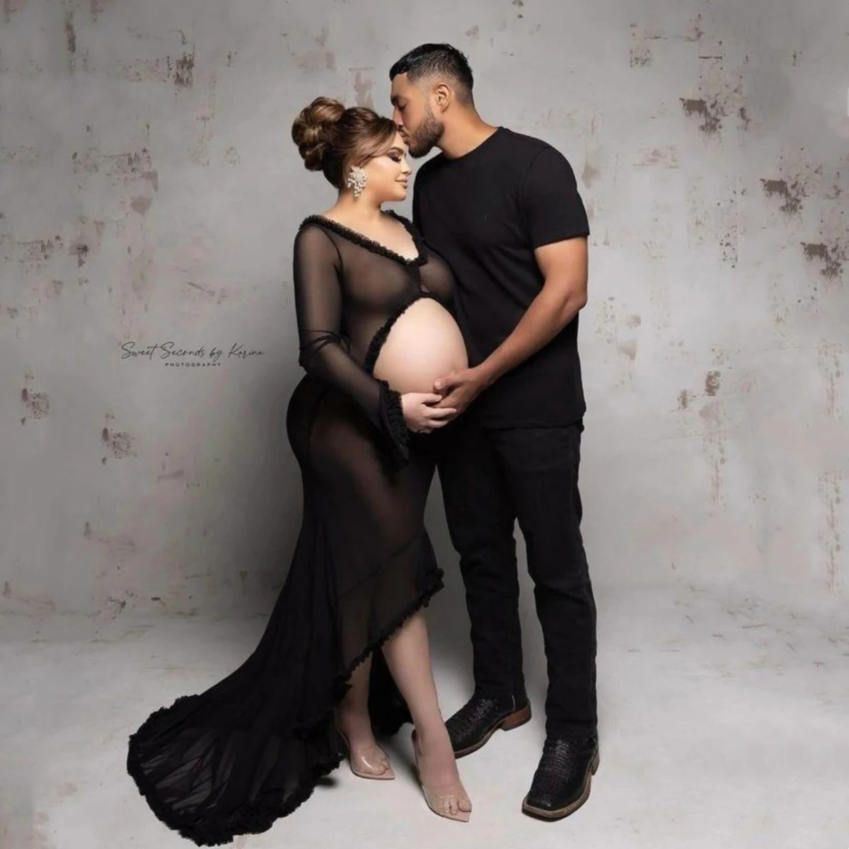 Hollow Out Tulle Maternity Poshoot Dress Stretchy Tulle Pregnant Woman Pography Memaid Dress Long Train 250530