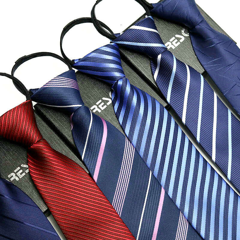 Men's Business Formal Striped Tie with Notch Zipper Closure - Logo Embossed, Width: 8CM