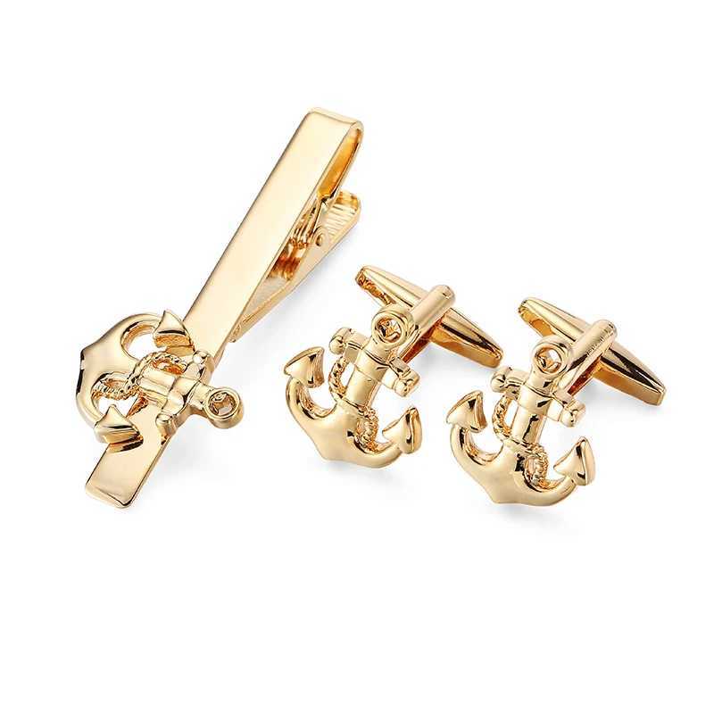 High quality mens French shirt cufflinks tie clips classic Luxury ship anchor button clips business suit accessories jewelry W250604
