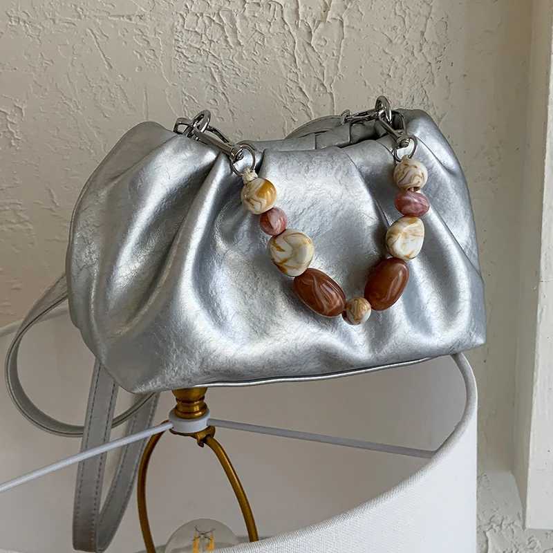 Retro Beading Crossbody Bag For Women 2025 New Solid PU Cloud Bags Summer Commuting Shoulder Purse Fashion Versatile Handbag XJ250604