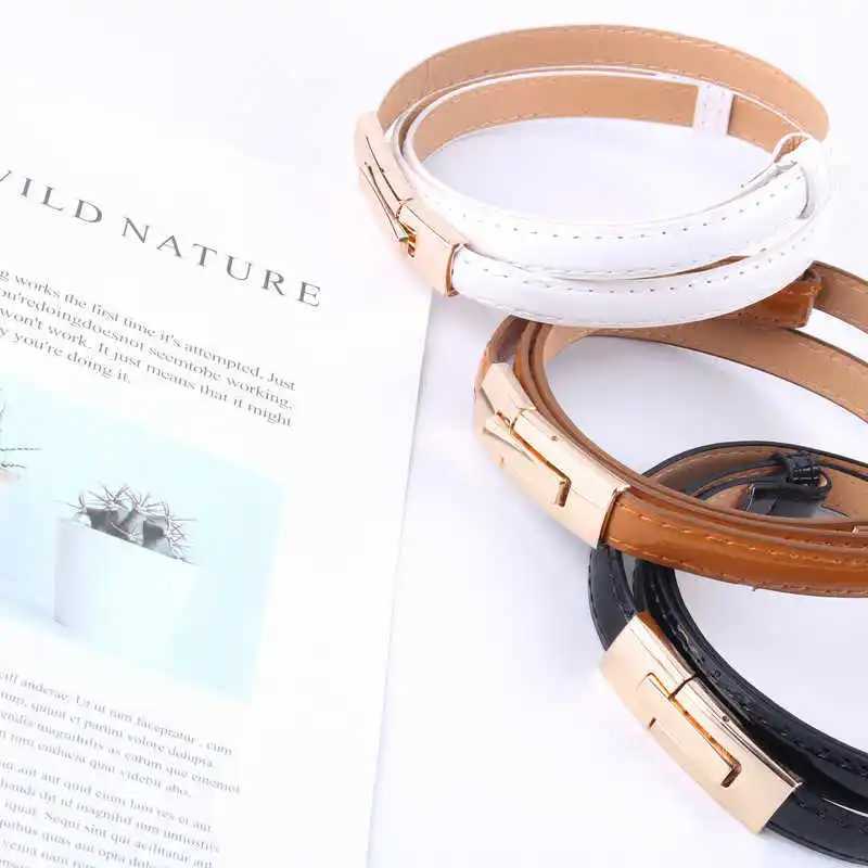 Women Buckle Adjustable Waist Skinny Leather Belt Solid Color Vintage Metal Interlock Thin Waist Belts For Dress Jeans Coat W250604