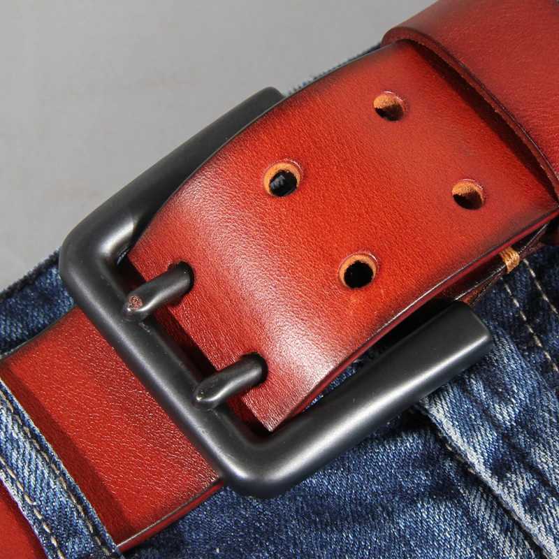 4.4cm Mens Double-hole Cowhide Leather Belt Casual Retro Hand-made Luxury Two-claw Pin Buckle Design Belts Jeans W250604