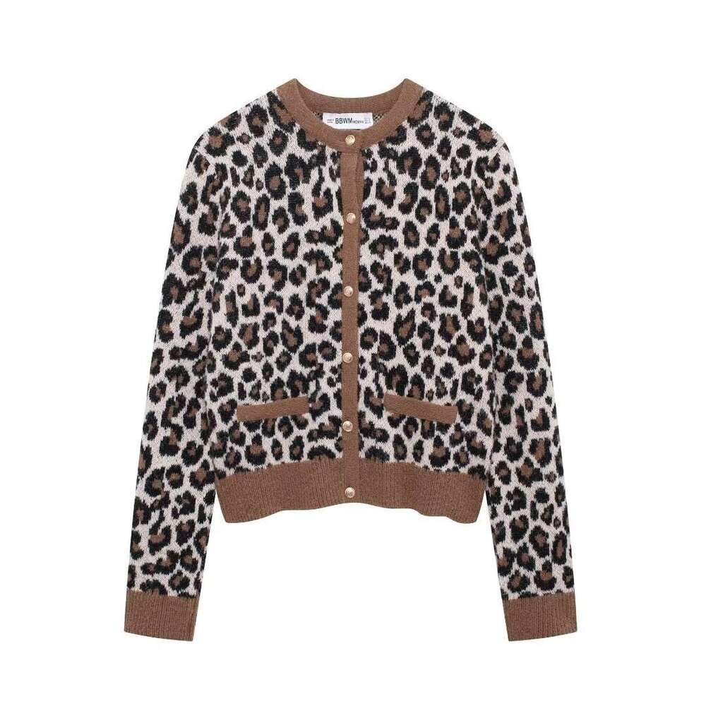 Women's Fashion Autumn Winter New Animal Print Jacquard Sweater Faux Fur Knit Cardigan Coat B5