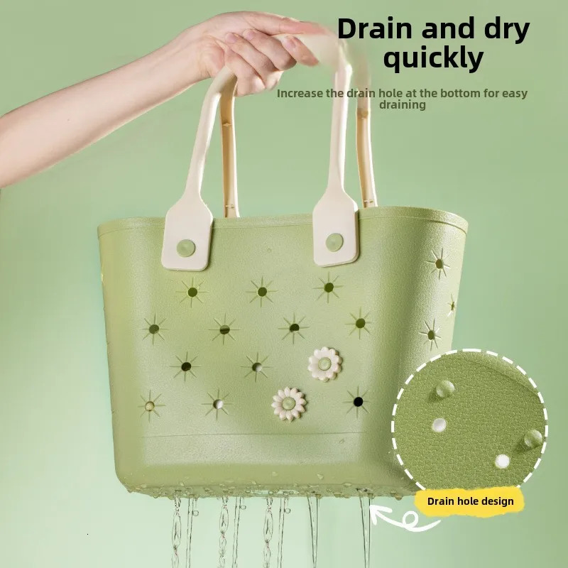 Large Waterproof Rubber Beach Tote Bag Floral Print Durable Travel Organizer with Soft Handles Camping Gym Toiletries 250603