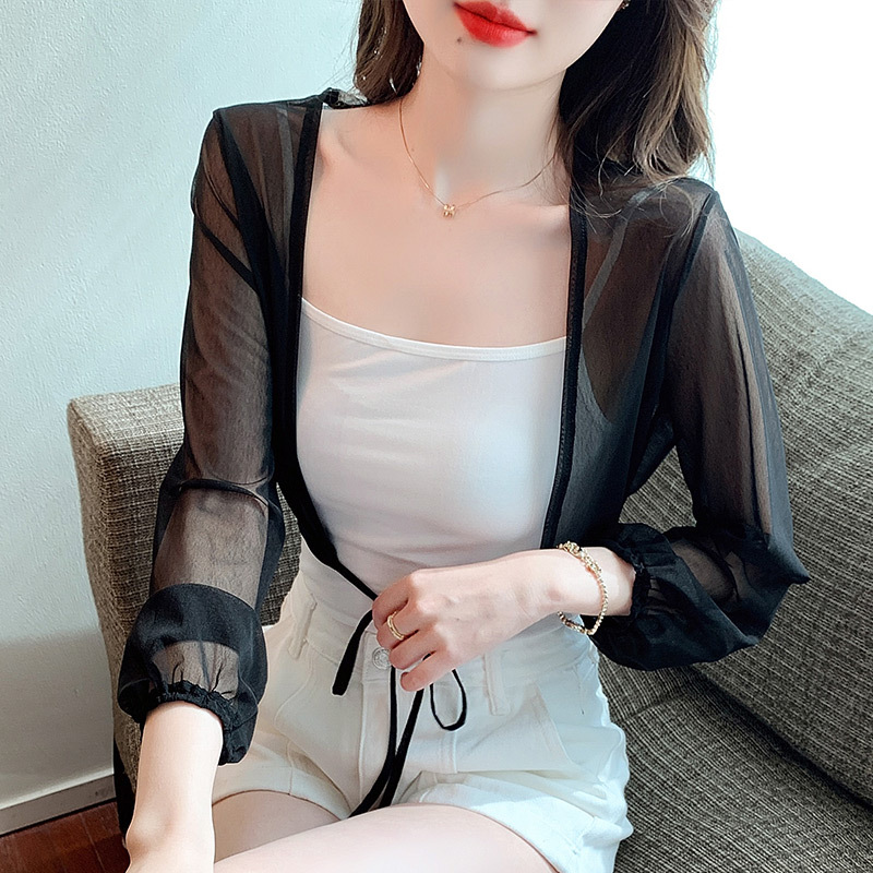 K921 Shawl coat women 2024 spring and summer new small waistcoat versatile chiffon sun protection clothing short outer wear cardigan lace