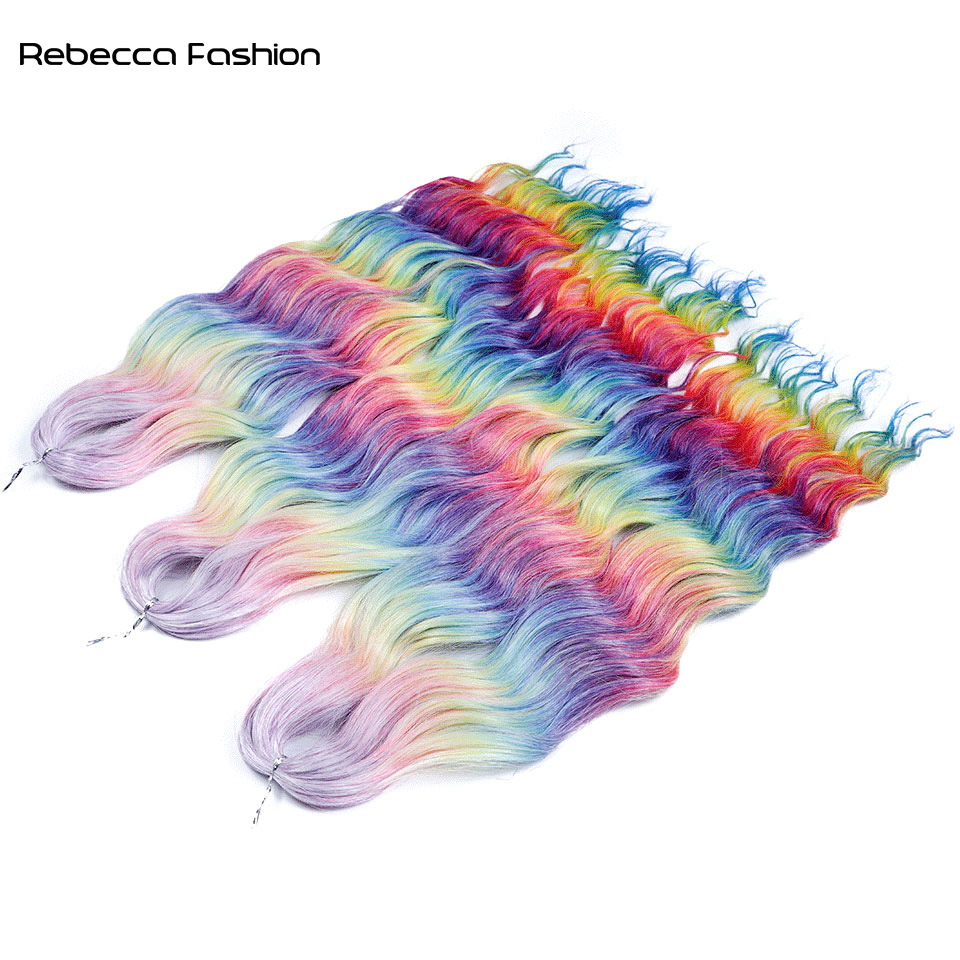 Rebecca Fashion Anna Synthetic 24 Inch Water Braiding Extensions Ombre Blonde Deep Wave Afro Curl Twist Crochet Hair for Women