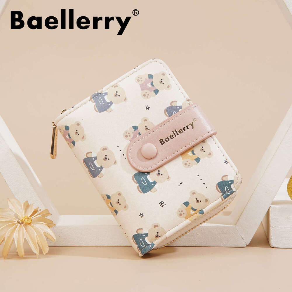 New Women's Short Wallet Baellerry Korean Style Cute Cartoon Bear Snap Button Leather Zipper Coin Purse
