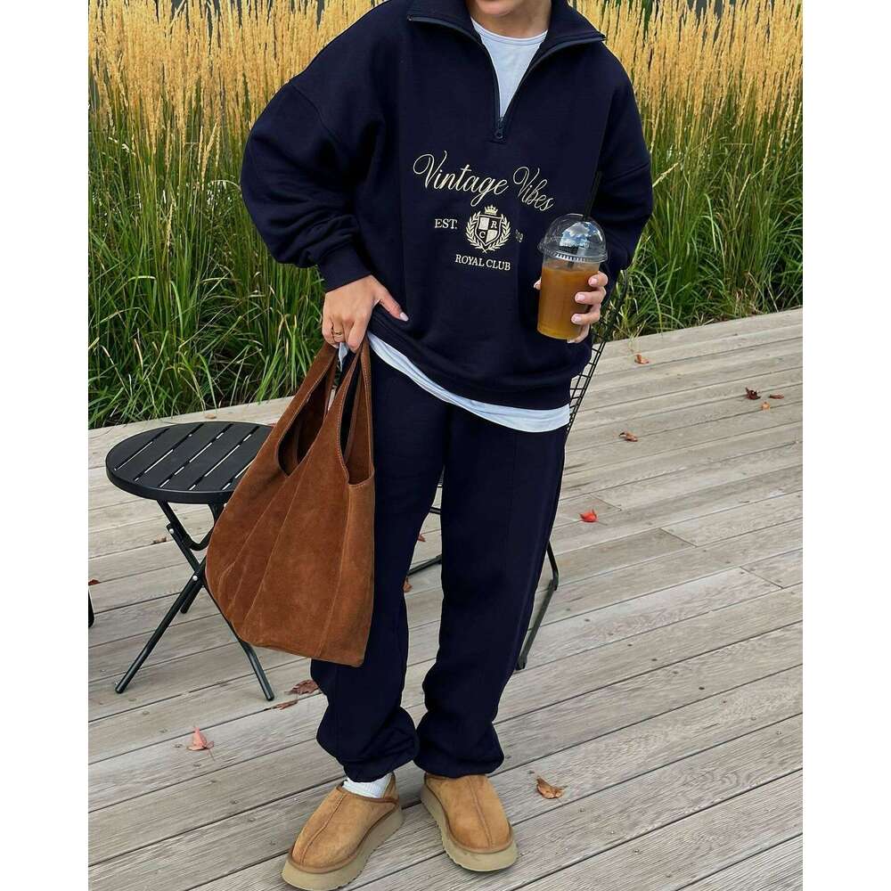 Hot Selling Half-Zip Lazy Style Early Autumn Sweatshirt For Women Trendy Loose Long Sleeve Top Coat Women's Clothing B5