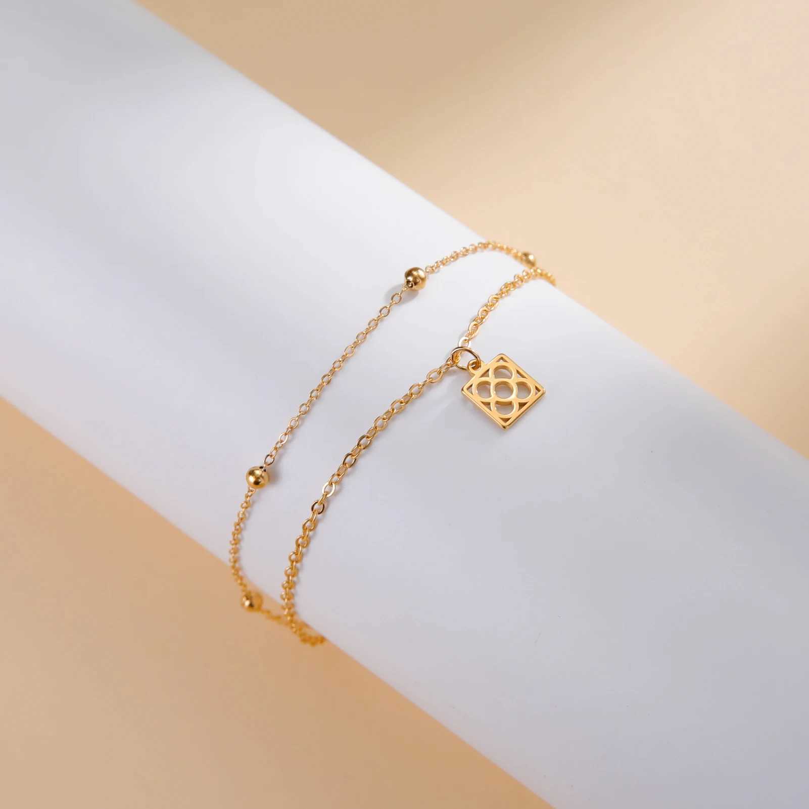 Barcelona Flower Chain Charms Summer Beach Foot Anklet for Women Stainless Steel Gold Color Bracelet Jewelry Gift 2024 New W250604