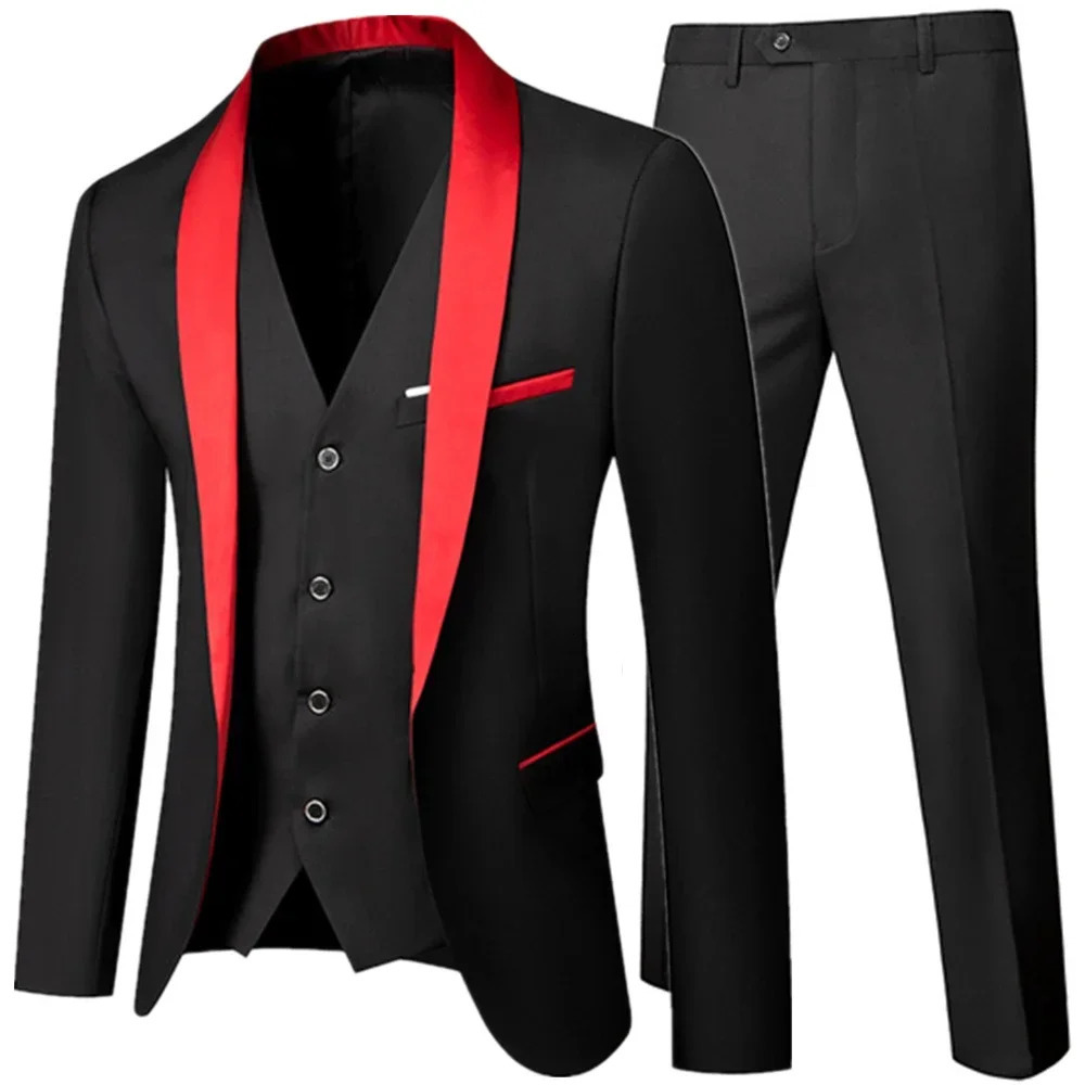 Black Men Autumn Wedding Party Three Pieces Set Large Size 5XL 6XL Male Blazer Coat Pants and Vest Fashion Slim Fit Suit 250604Z