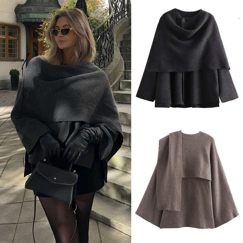 Style Women's Autumn New Asymmetric Scarf Short Loose Knit Coat Jacket B5