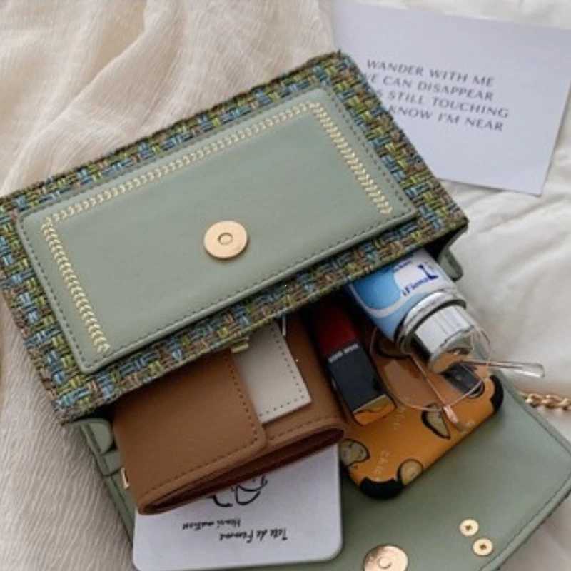 Chic Mini Plaid Tweed Crossbody Bag with Adjustable Strap Fashionable Buckle Closure - Available in Cream Green Blue Black XJ250604