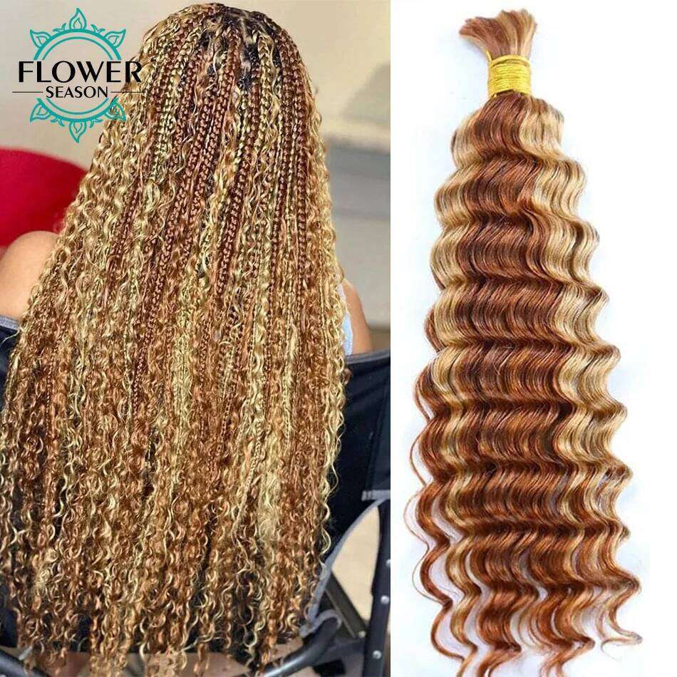 Bulk For Braiding Highlight Deep Wave bulk Double Drawn Wholesale Burmese Boho Braids Human Hair Bundles No Weft