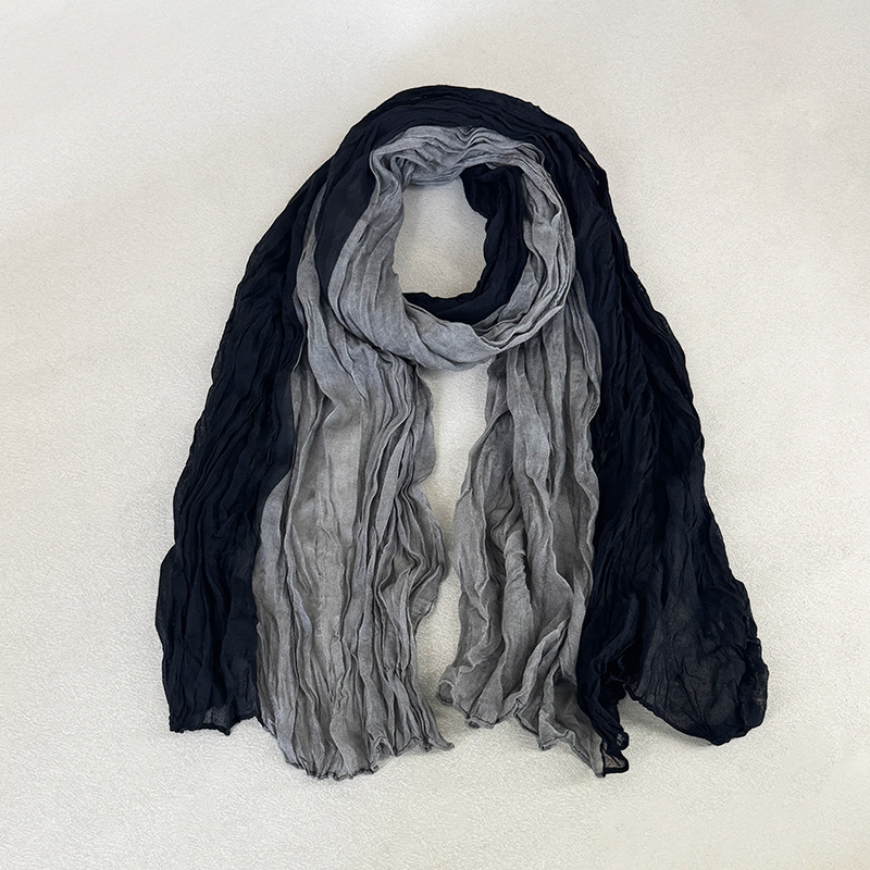 K922 Cross-border hot-selling double-piece pleated thin silk scarf literary retro fashion all-match long scarf travel matching neck scarf