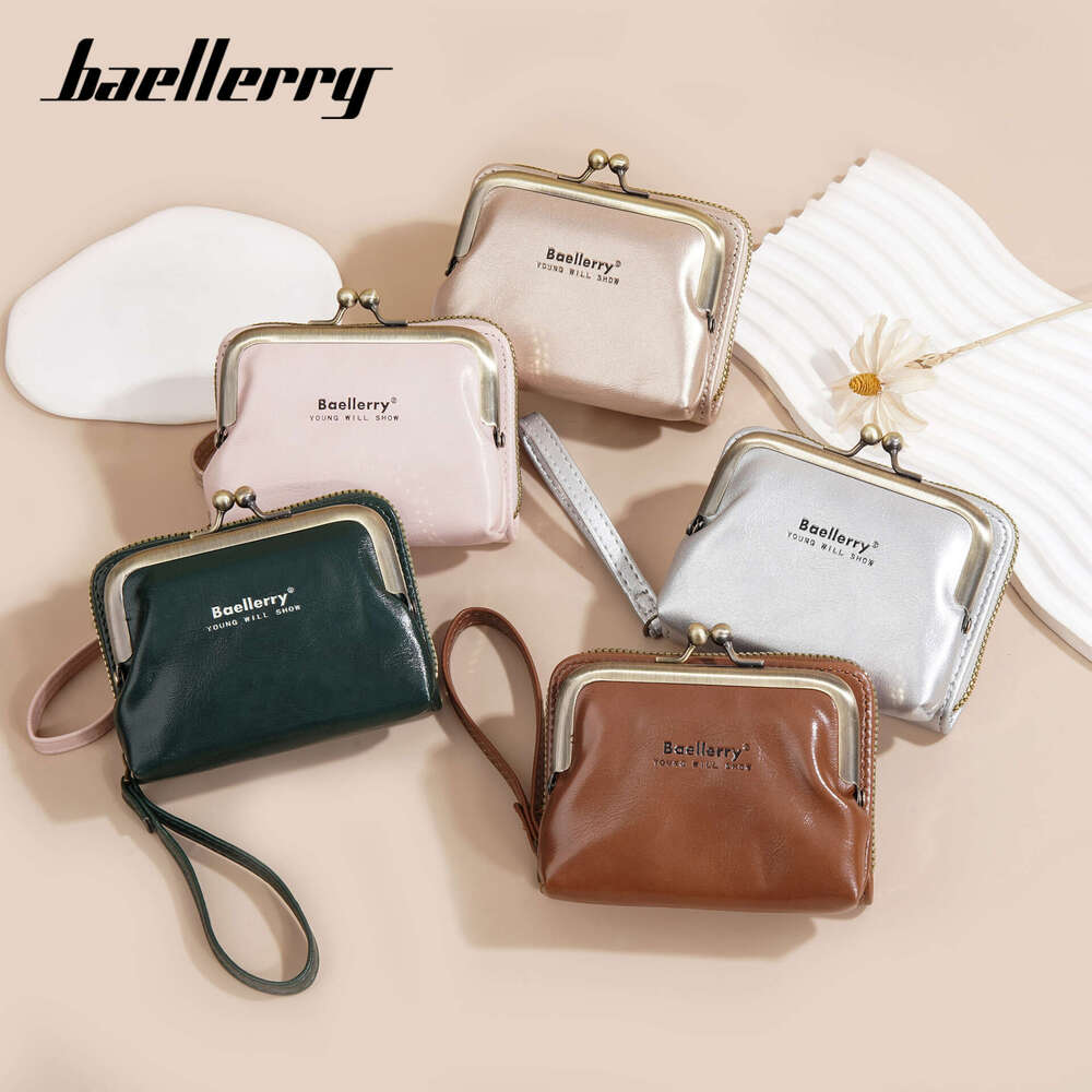 New Women's Coin Purse Baellerry Oil Wax Leather Multi-Card Slot Accordion Card Holder Ins Mini Wallet for Women