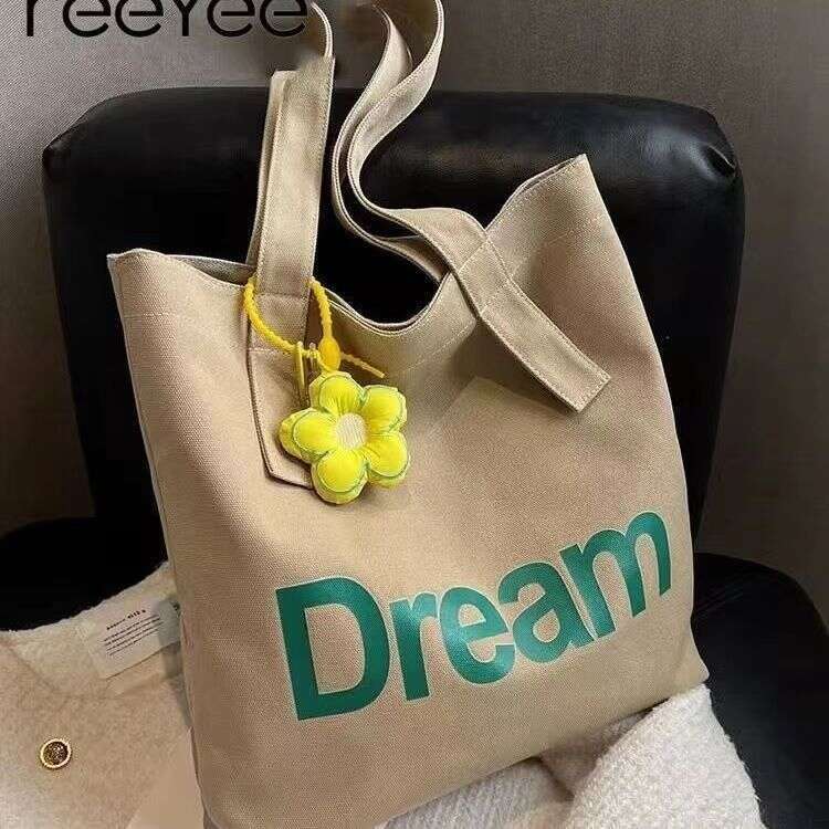 Korean Lazy Large Capacity Shoulder for Women 2024 New Literary Girl Fresh Canvas Simple Tote Bag