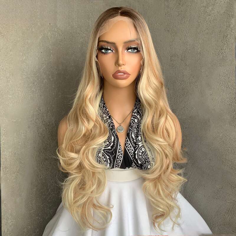 Fashion Front Lace Long Curly Gradient Synthetic Fiber High-Temperature Silk 13*4 Hand-Woven Wig Women's Hairpiece