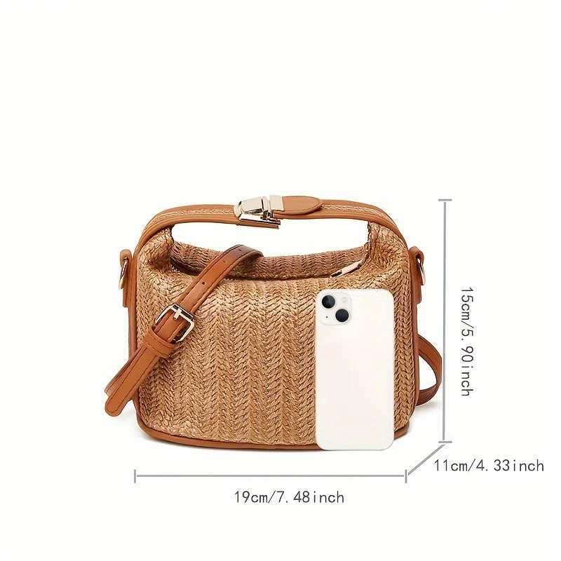Yogodlns Summer Small Straw Handbag Trendy Shoulder Bag Woven Bucket Crossbody Bag Casual Seaside Beach Bag Girls Handle Tote XJ250604
