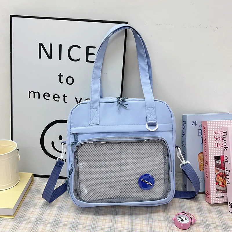 Japanese High School Girls Crossbody Bags Nylon Teenage Student Tote Book Bag Transparent Women Handbags JK Kawaii Shoulder Bag 250603